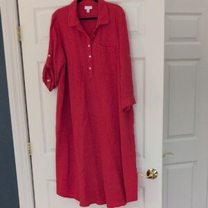 J. Jill Red Gauze Button Pullover Dress